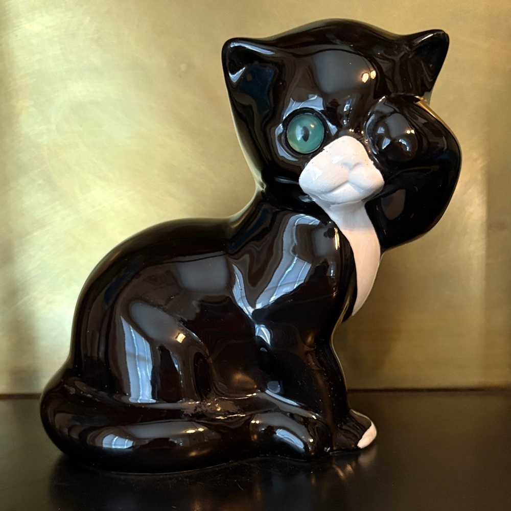Vintage Elpa Alcobaca Black Kitty Cat Figurine Porcelain Made in Portugal